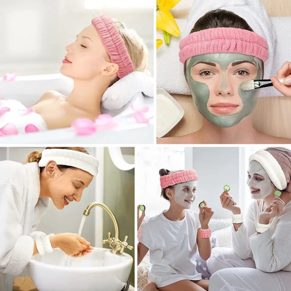 2 Sets of 3 Piece Spa Headband and Wristbands for Washing Face.